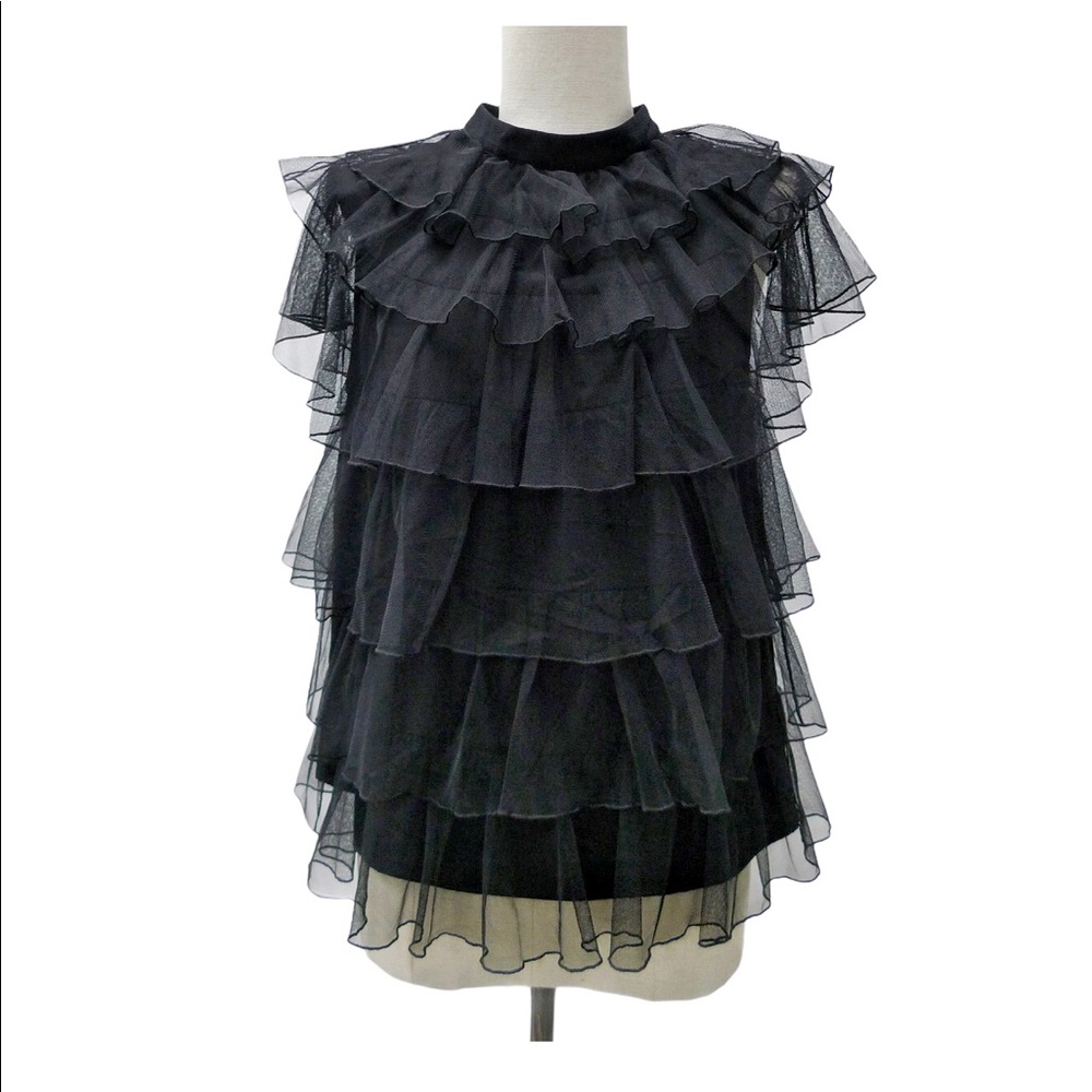 mesh layered top with back velvet ribbon closure